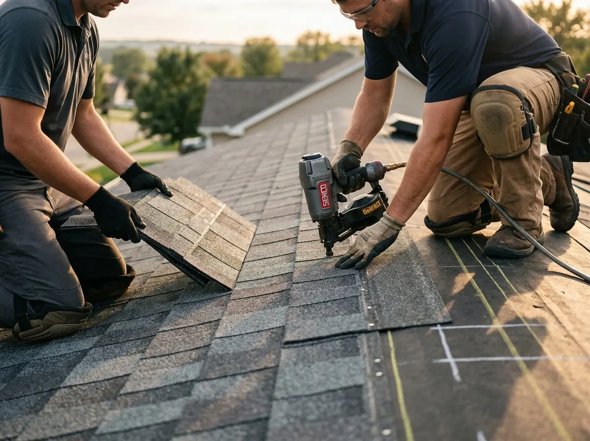 Professional roofer working on a residential roof in Alachua